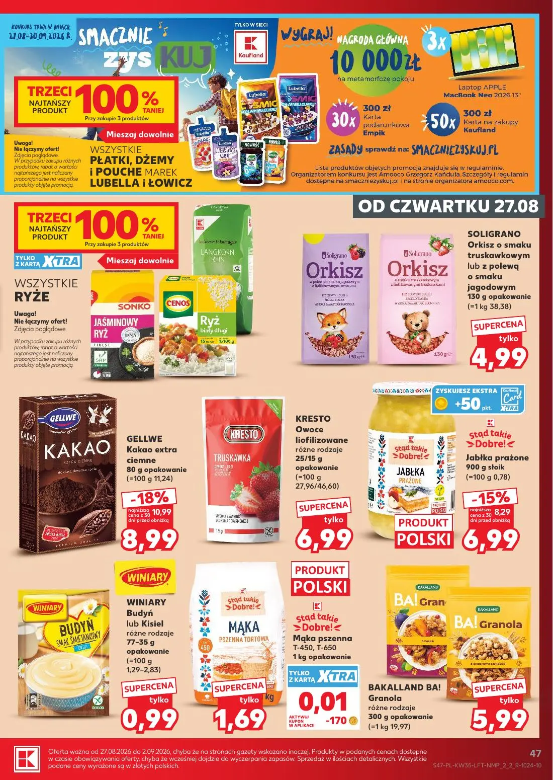 Kaufland gazetka, strona 47 z 66 — GELLWE Kakao extra ciemne, Stąd takie >Dobre!< Jabłka prażone, KRESTO Owoce liofilizowane