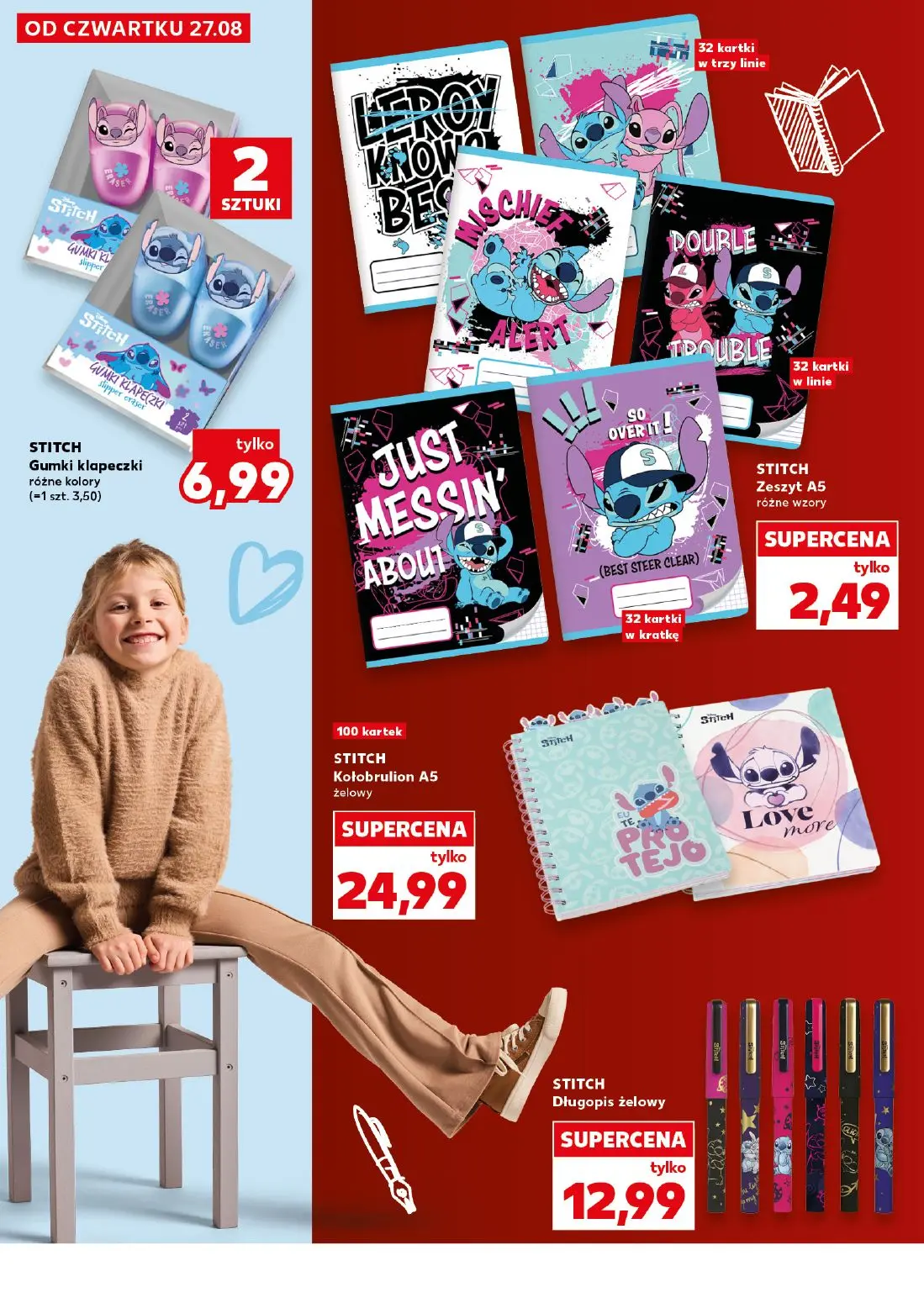 Kaufland gazetka, strona 24 z 42 — STITCH Gumki klapeczki różne kolory (=1 szt. 3,50), STITCH Zeszyt A5 różne wzory, STITCH …
