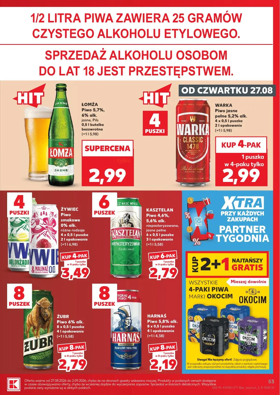 Kaufland gazetka, strona 53 z 66 — ŁOMŻA Piwo, WARKA Piwo, ŻYWIEC Piwo smakowe