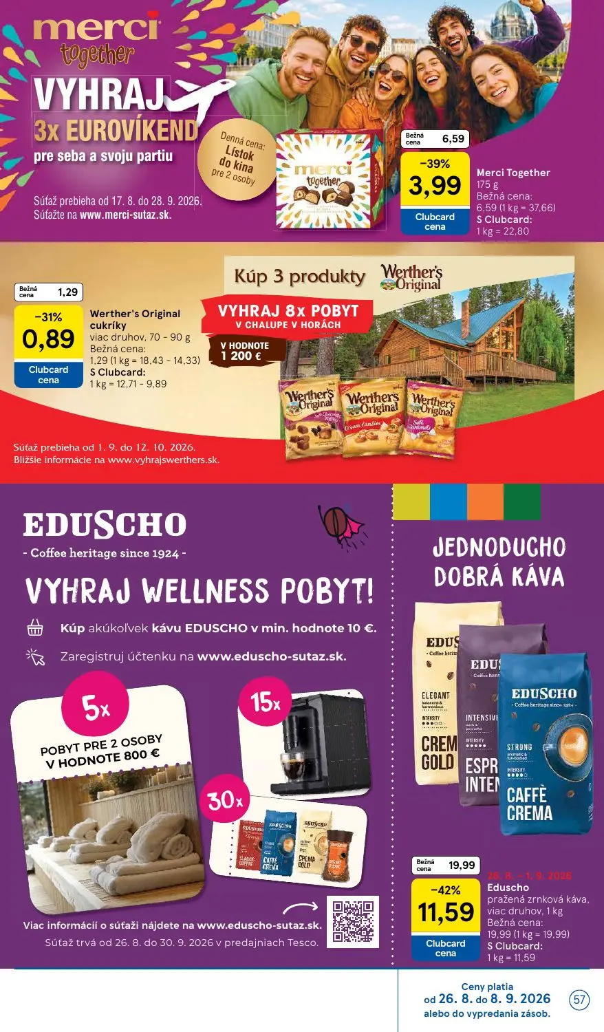 Tesco leták, strana 57 z 58 — Eduscho pražená zrnková káva, viac druhov, Werther's Original cukríky