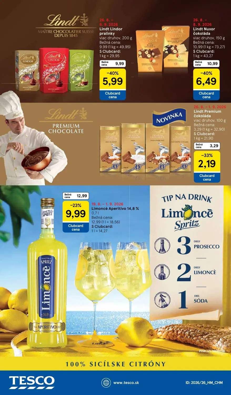 Tesco leták, strana 58 z 58 — Lindt Nuxor čokoláda, Lindt Lindor pralinky, Lindt Premium čokoláda