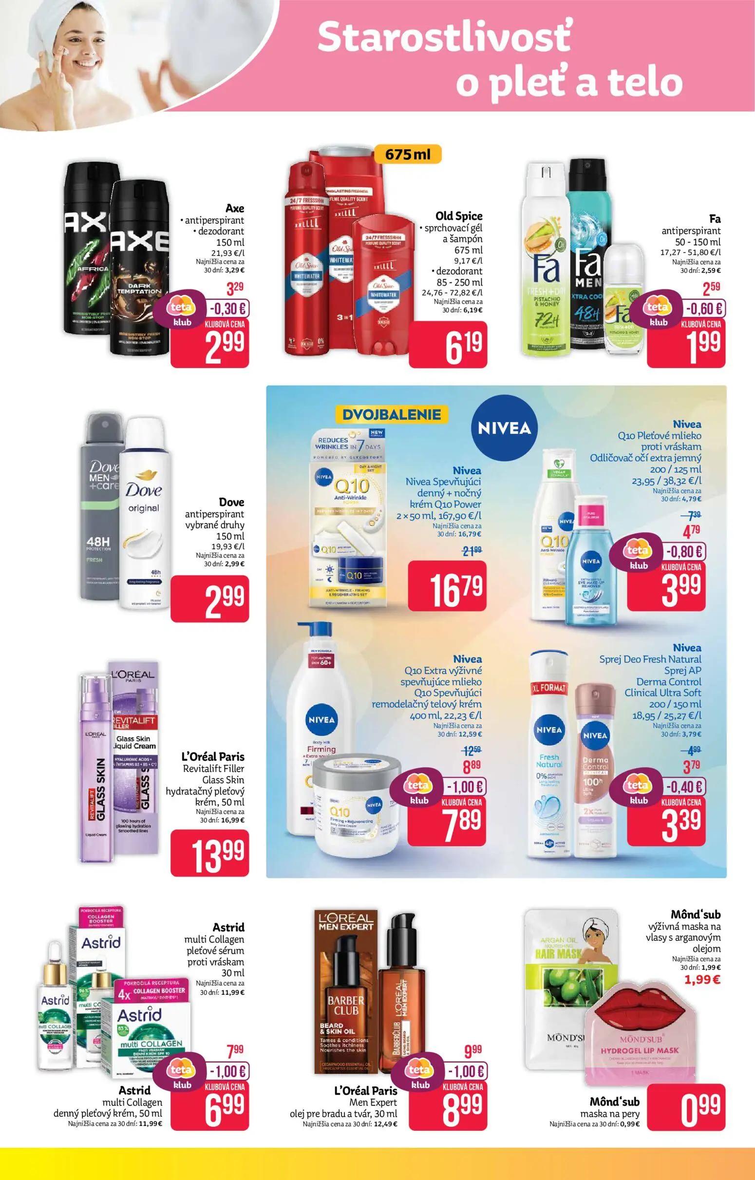 Teta Drogerie leták, strana 6 z 16 — Nivea Spevňujúci denný + nočný krém Q10 Power, Nivea Q10 Extra výživné spevňujúce mliek…