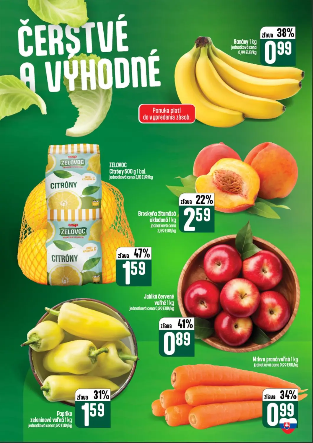 Coop Tempo leták, strana 6 z 64 — ZELOVOC Citróny 500 g 1 bal., Broskyňa žlto mäsa ukladaná, Paprika zeleninová voľná
