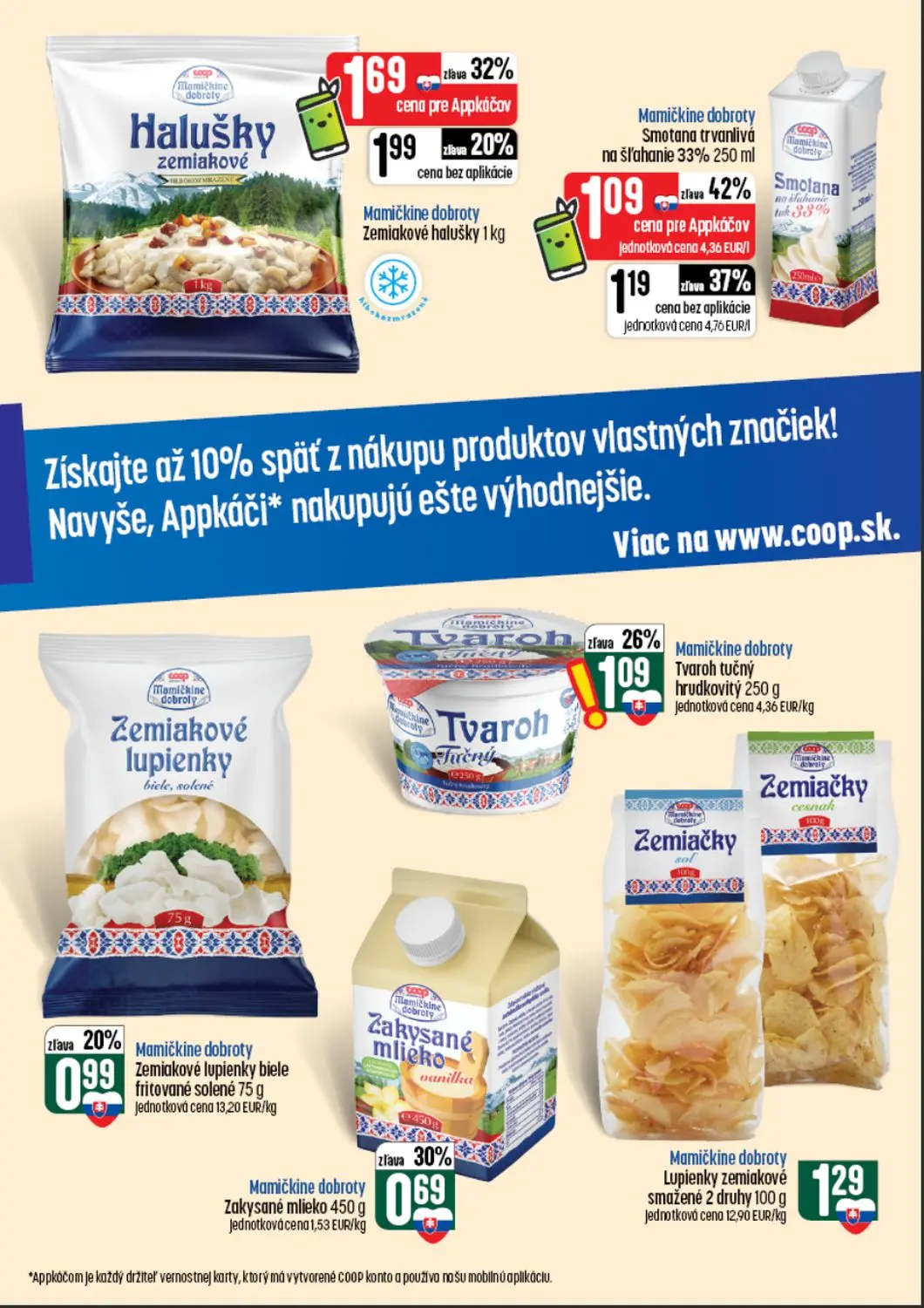 Coop Tempo leták, strana 9 z 64 — Tvaroh tučný hrudkovitý, Zemiakové halušky, Zakysané mlieko