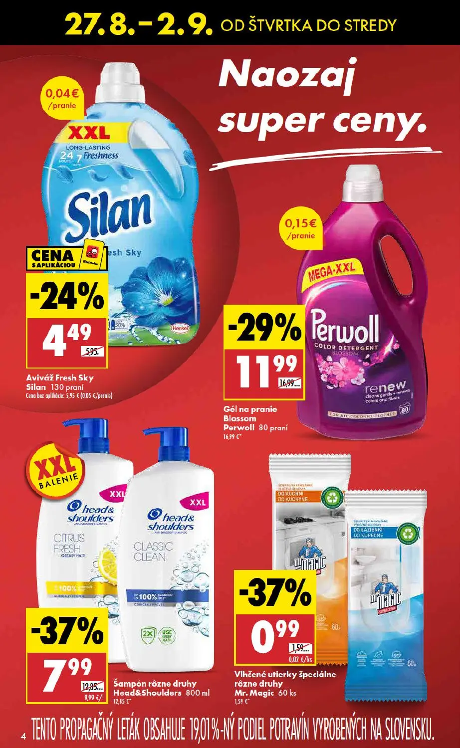 Biedronka leták, strana 4 z 48 — Šampón rôzne druhy Head&Shoulders, Aviváž Fresh Sky Silan