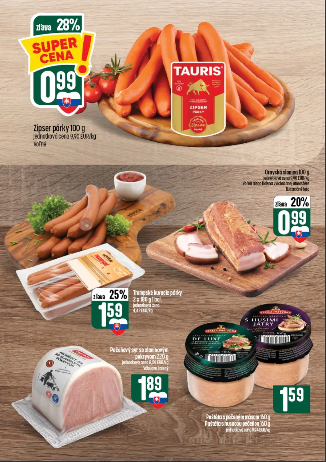 Coop Tempo leták, strana 16 z 64 — Trampské kuracie párky, Zipser párky, Oravská slanina