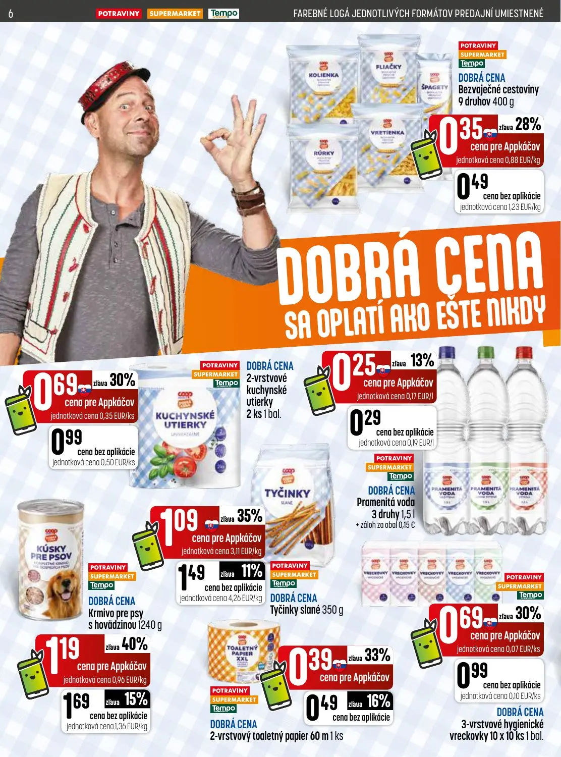 Coop Jednota leták, strana 6 z 32 — Krmivo pre psy s hovädzinou 1240 g, Tyčinky slané 350 g, 2-vrstvové kuchynské utierky 2 …