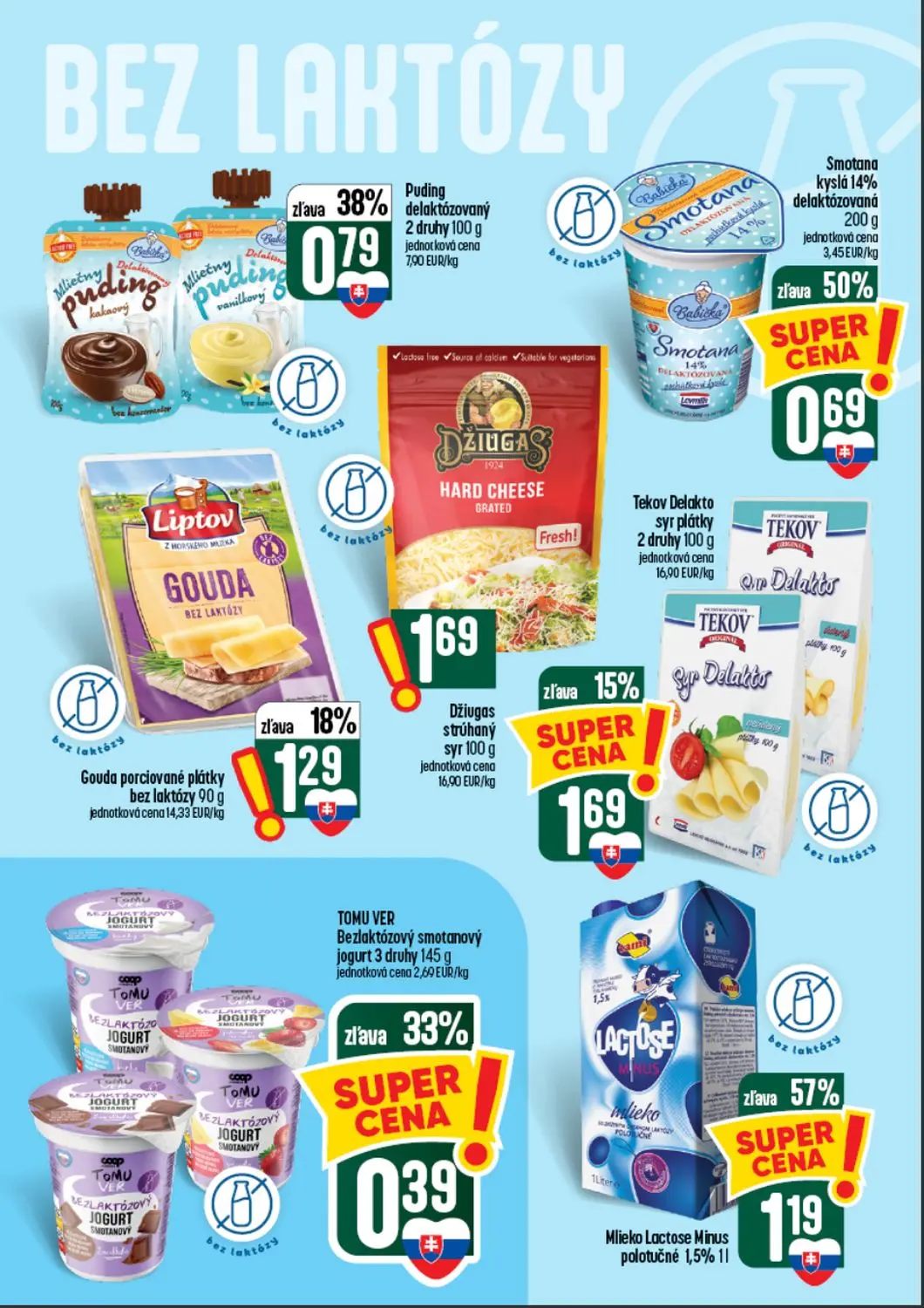 Coop Tempo leták, strana 22 z 64 — Mlieko Lactose Minus polotučné 1,5%, Smotana kyslá 14% delaktózovaná, Puding delaktózovaný