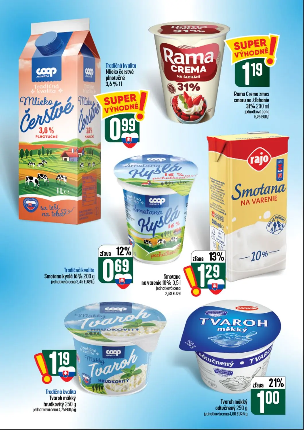 Coop Tempo leták, strana 26 z 64 — Tvaroh mäkký odtučnený, Smotana na varenie, Smotana kyslá