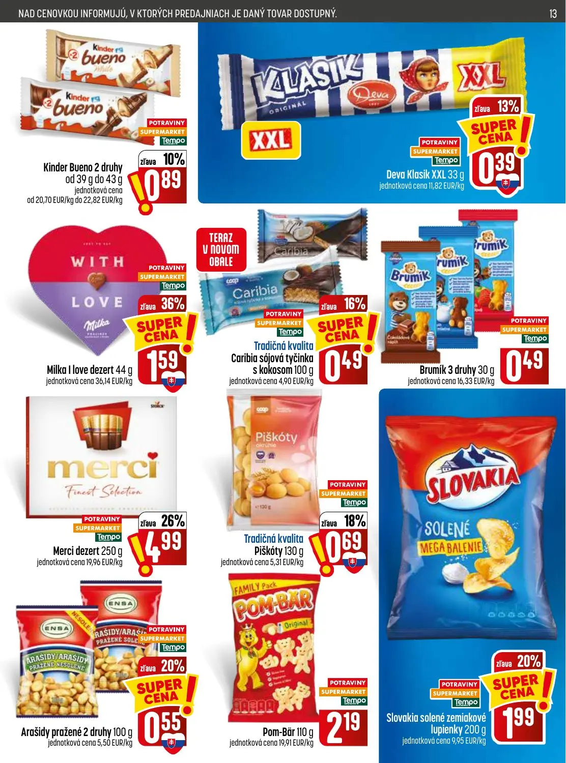 Coop Jednota leták, strana 13 z 32 — Merci dezert, Milka I love dezert, Slovakia solené zemiakové lupienky