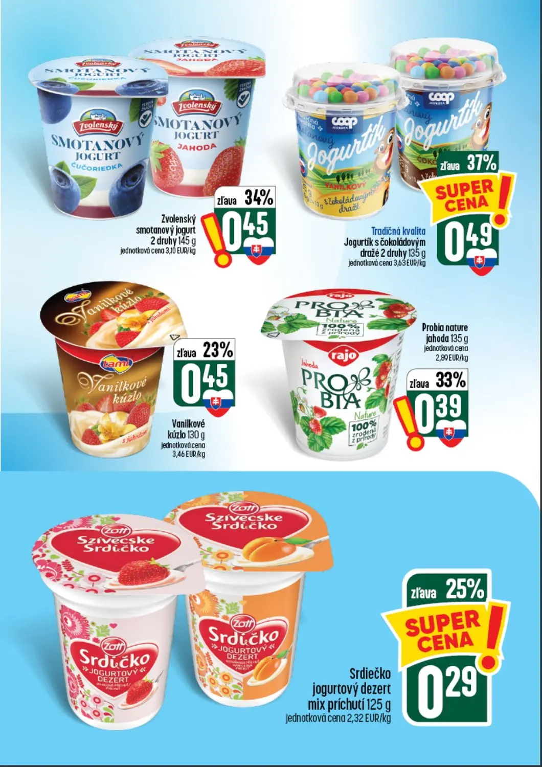 Coop Tempo leták, strana 28 z 64 — Jogurtík s čokoládovým dražé, Zvolenský smotanový jogurt, Probia nature jahoda