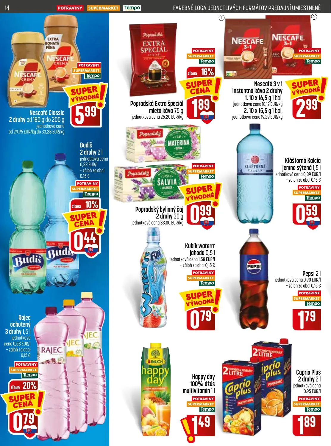 Coop Jednota leták, strana 14 z 32 — Popradská Extra špeciál mletá káva, Rajec ochutený, Budiš