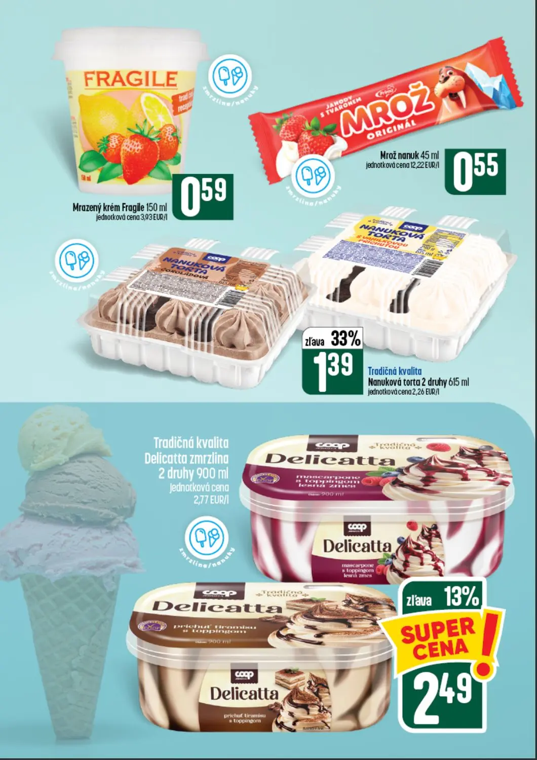 Coop Tempo leták, strana 34 z 64 — Nanuková torta, Delicatta zmrzlina, Mrazený krém Fragile
