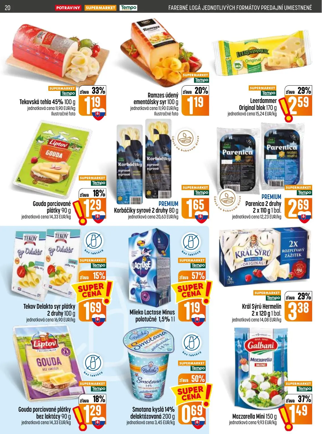 Coop Jednota leták, strana 20 z 32 — Mlieko Lactose Minus polotučné 1,5%, Král Sýrů Hermelín, Leerdammer Original blok