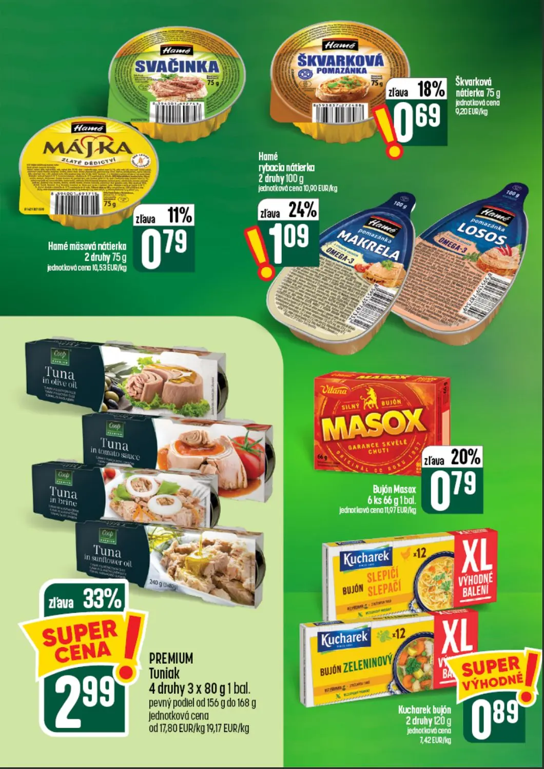 Coop Tempo leták, strana 36 z 64 — PREMIUM Tuniak, Hamé rybacia nátierka, Bujón Masox