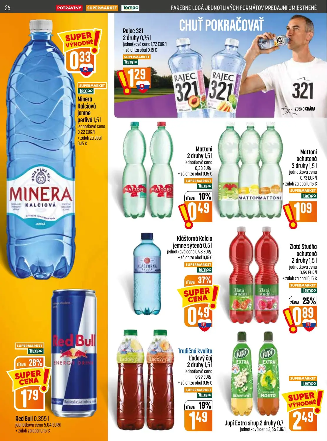 Coop Jednota leták, strana 26 z 32 — Red Bull, Rajec 321, Tradičná kvalita Ľadový čaj