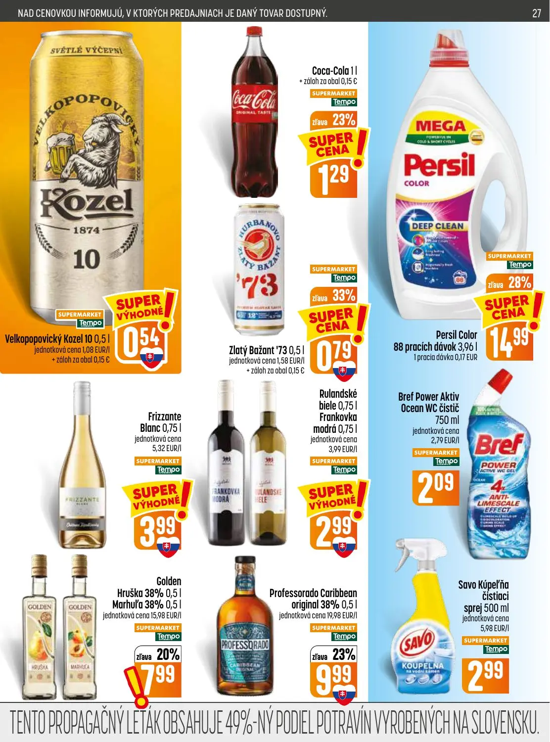 Coop Jednota leták, strana 27 z 32 — Persil Color 88 pracích dávok, Professorado Caribbean original 38%, Golden Hruška 38% M…
