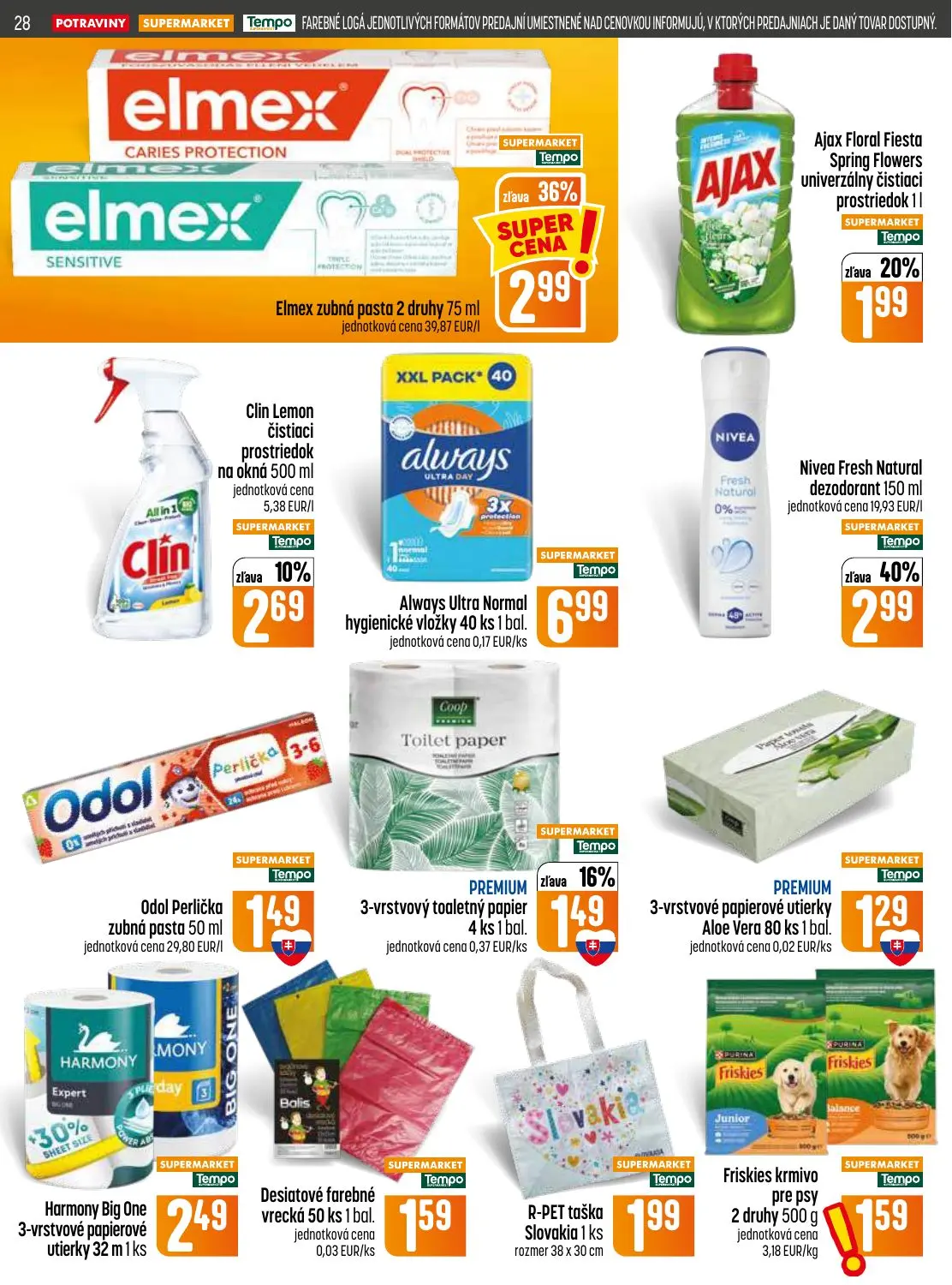 Coop Jednota leták, strana 28 z 32 — Nivea Fresh Natural dezodorant, Elmex zubná pasta 2 druhy, Ajax Floral Fiesta Spring Fl…