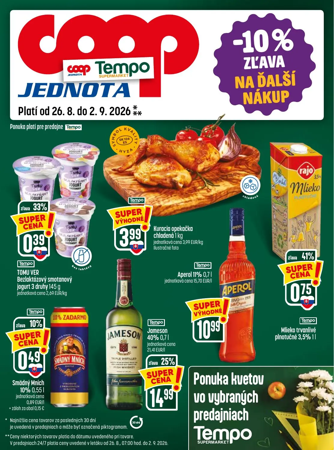 Coop Jednota leták, strana 29 z 32 — Jameson, Mlieko trvanlivé plnotučné 3,5%, Bezlaktózový smotanový jogurt 3 druhy