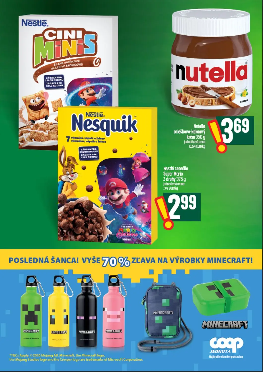 Coop Tempo leták, strana 44 z 64 — Nutella orieškovo-kakaový krém, Nestlé cereálie Super Mario