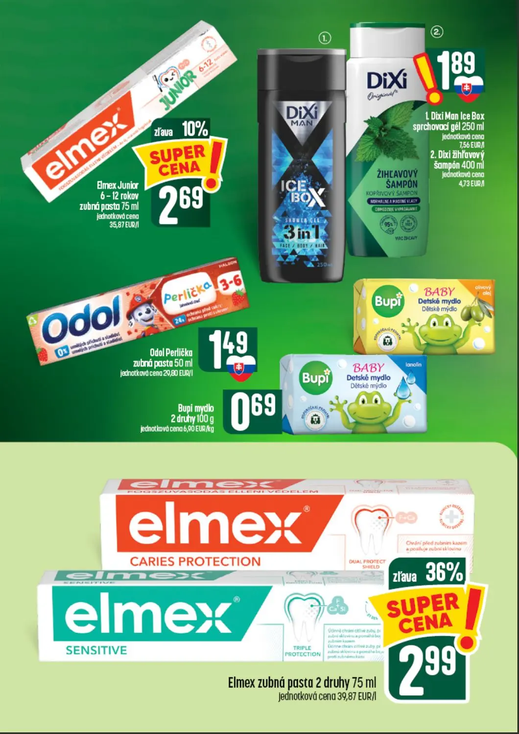 Coop Tempo leták, strana 60 z 64 — Elmex zubná pasta, Elmex Junior zubná pasta, Dixi Man Ice Box sprchovací gél