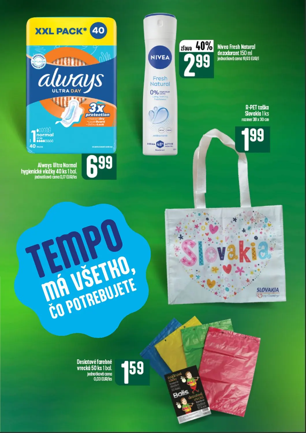 Coop Tempo leták, strana 61 z 64 — Nivea Fresh Natural dezodorant, Always Ultra Normal hygienické vložky, R-PET taška Slovak…