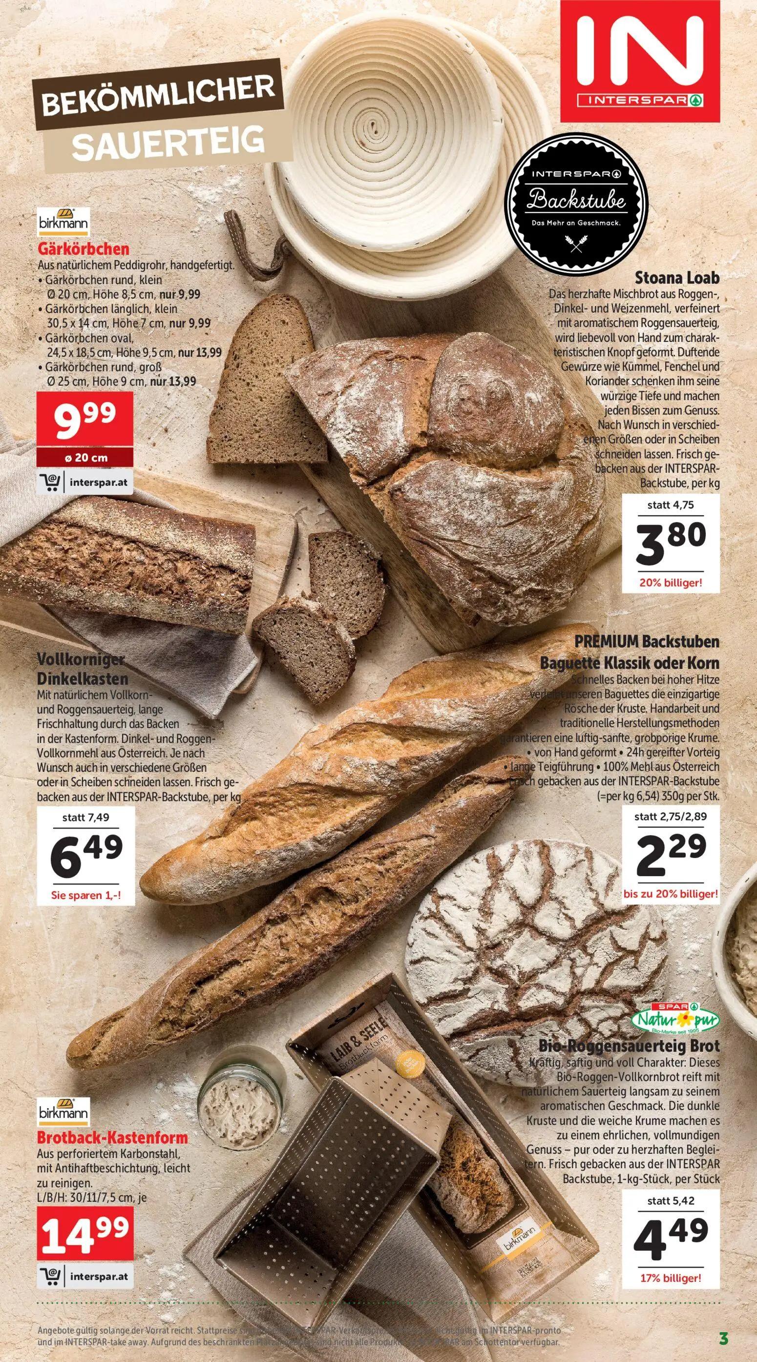 Interspar Prospekt, Seite 3 von 20 — Vollkorniger Dinkelkasten, Stoana Laab Mischbrot aus Roggen-, Dinkel- und Weizenmehl, B…