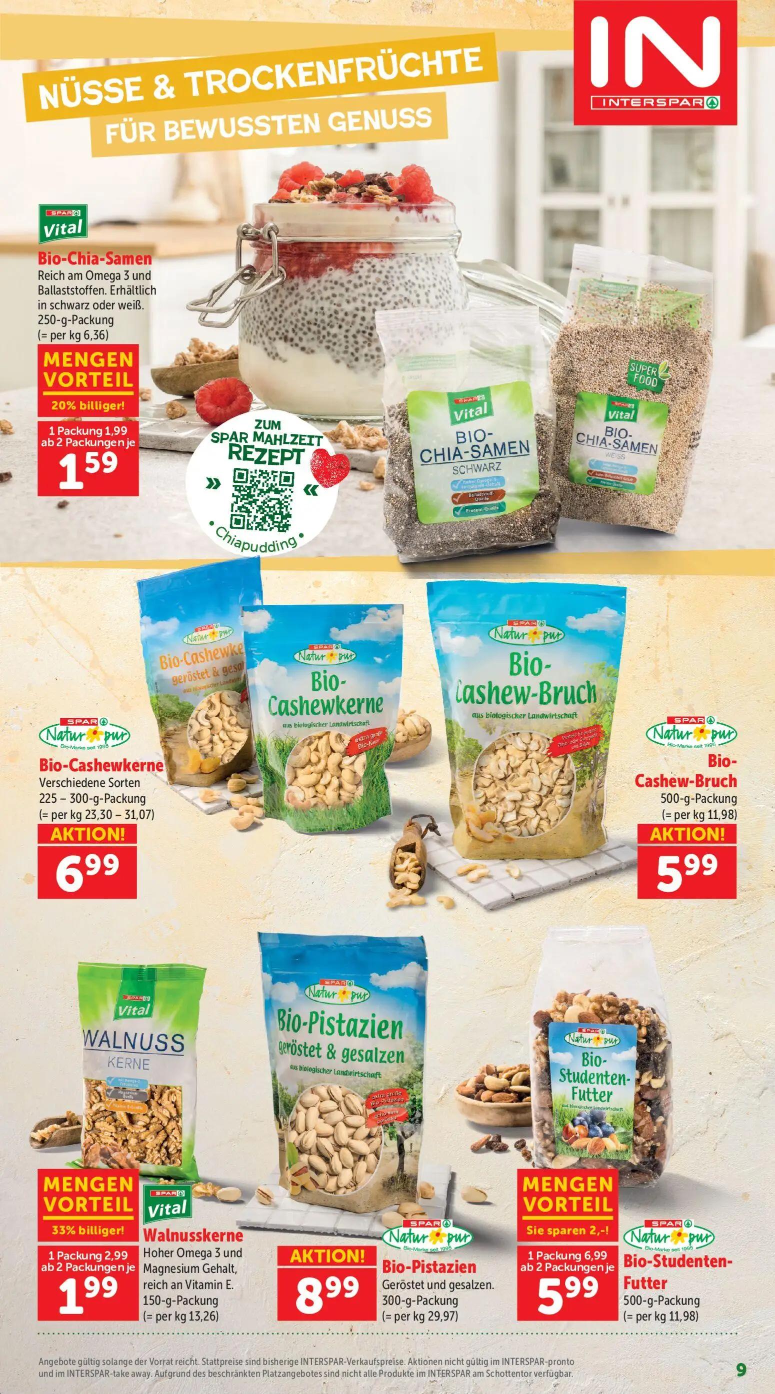 Interspar Prospekt, Seite 9 von 20 — Walnusskerne, Bio-Studenten-Futter, Bio-Chia-Samen