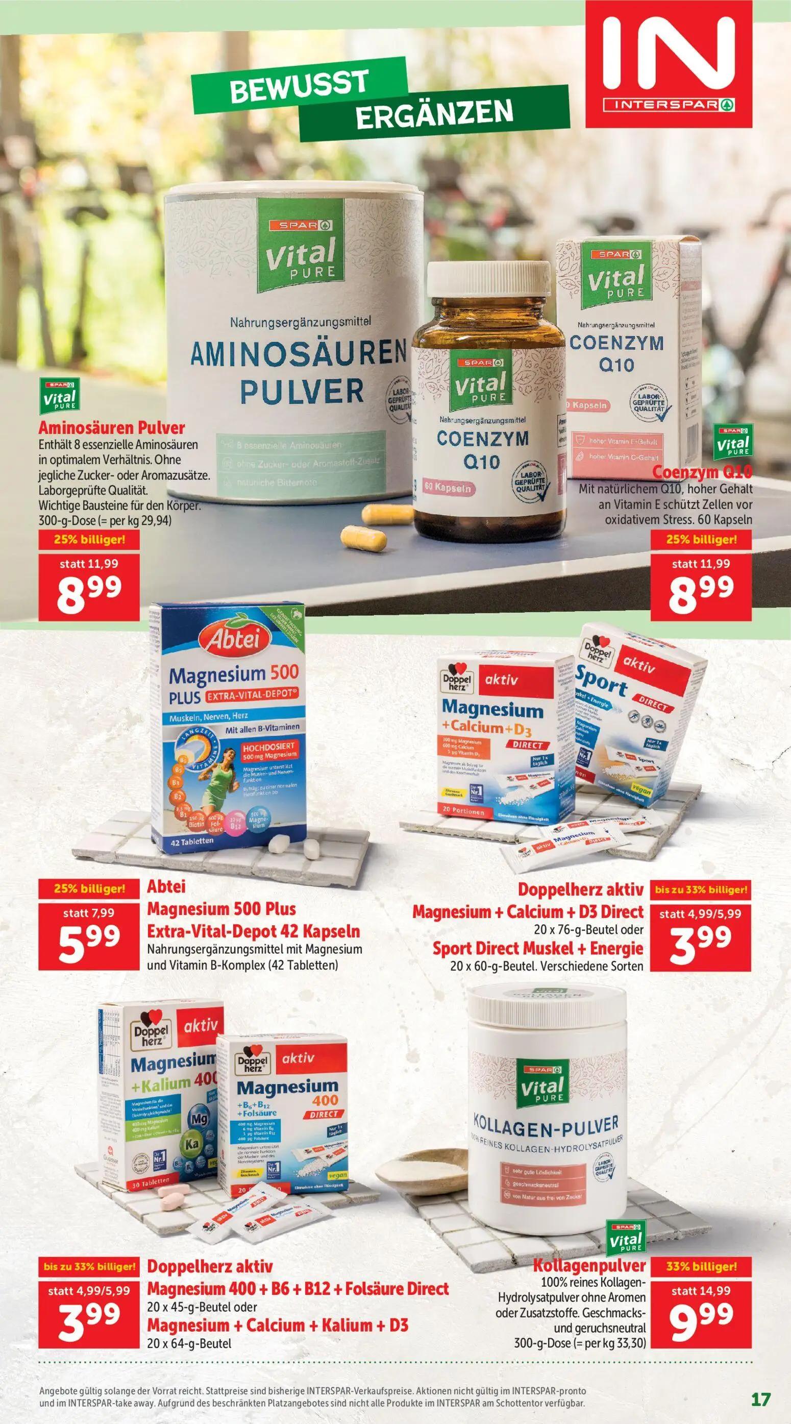 Interspar Prospekt, Seite 17 von 20 — Kollagenpulver 100% reines Kollagen-Hydrolysatpulver ohne Aromen oder Zusatzstoffe. Ge…