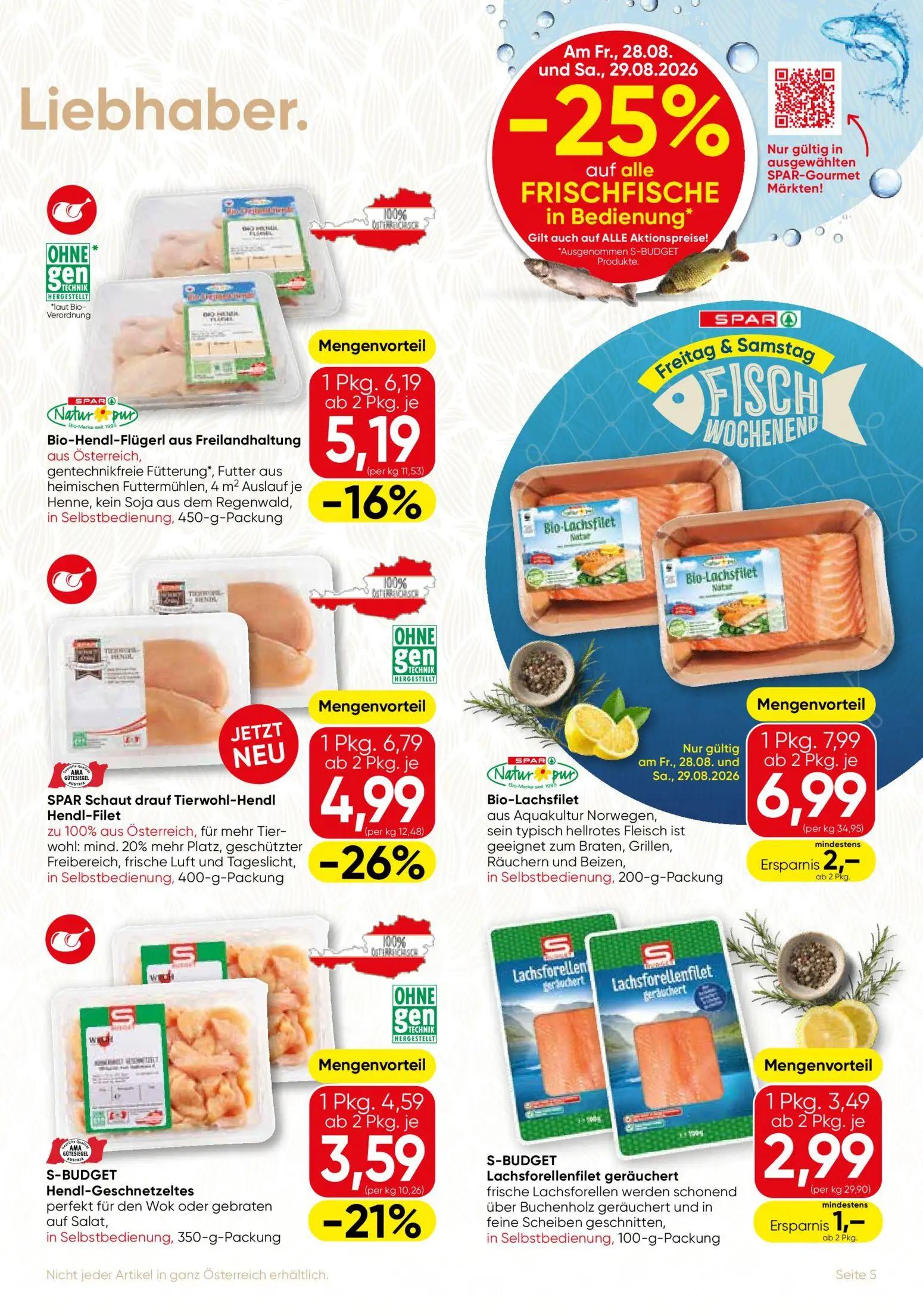Spar Gourmet Prospekt, Seite 5 von 12 — SPAR Schaut drauf Tierwohl-Hendl Hendl-Filet, Bio-Hendl-Flügerl aus Freilandhaltung,…