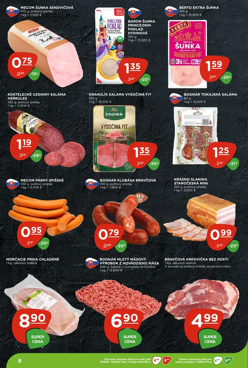Terno leták, strana 8 z 29 — KOSTELECKÉ UZENINY SALÁMA HERKULES, BERTO EXTRA ŠUNKA, BARON ŠUNKA PRINCEZNIN POKLAD HYDINOVÁ