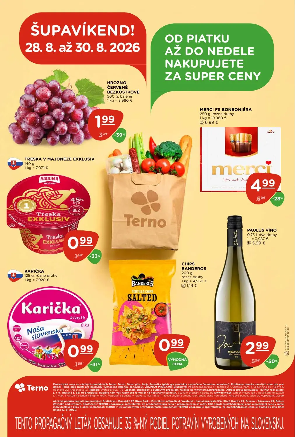 Terno leták, strana 28 z 29 — PAULUS VÍNO, MERCI FS BONBONIÉRA, HROZNO ČERVENÉ BEZKÔSTKOVÉ