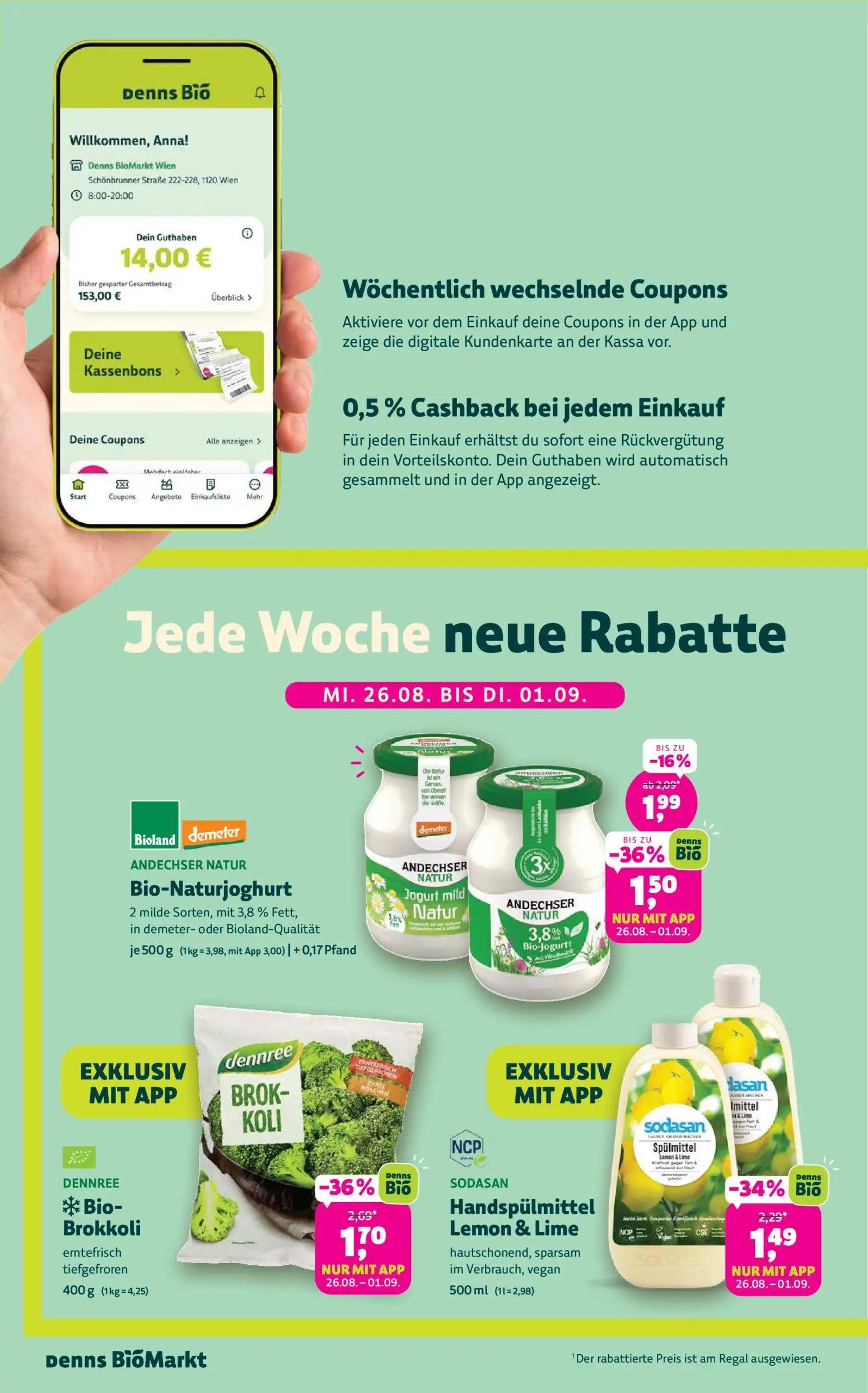 Denns BioMarkt Prospekt, Seite 2 von 14 — Bio-Brokkoli, Handspülmittel Lemon & Lime, Bio-Naturjoghurt