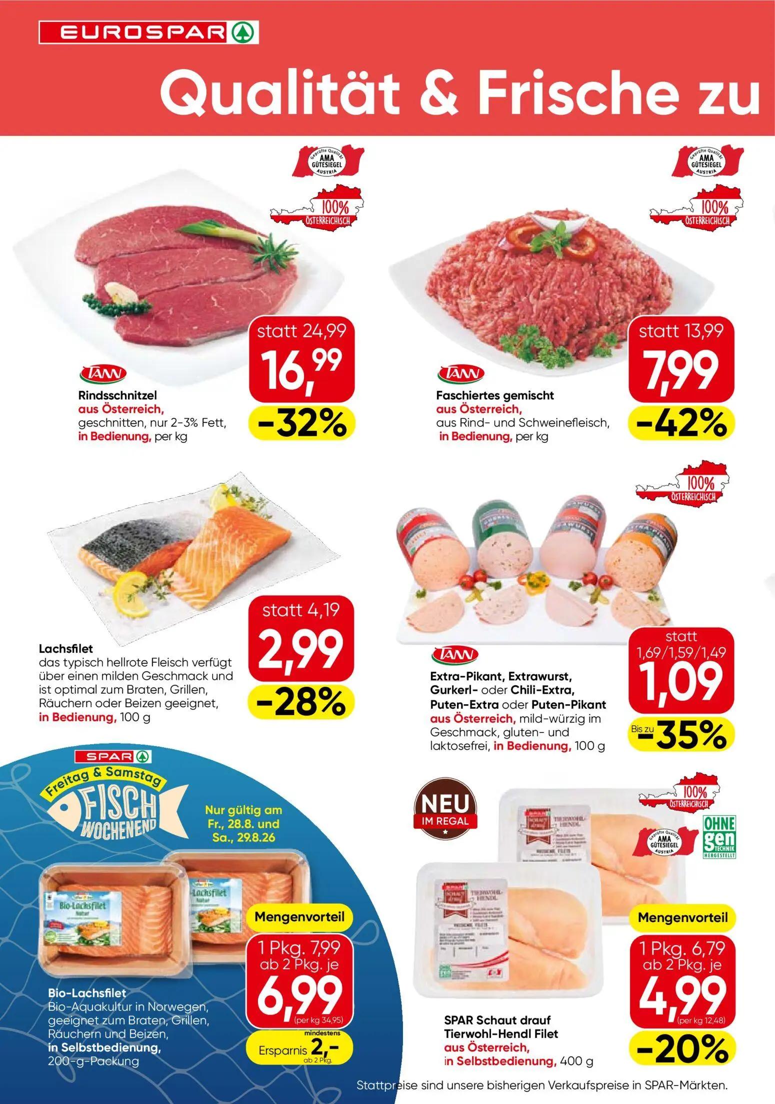 Eurospar Prospekt, Seite 2 von 16 — Rindsschnitzel, Faschiertes gemischt, SPAR Schaut drauf Tierwohl-Hendl Filet
