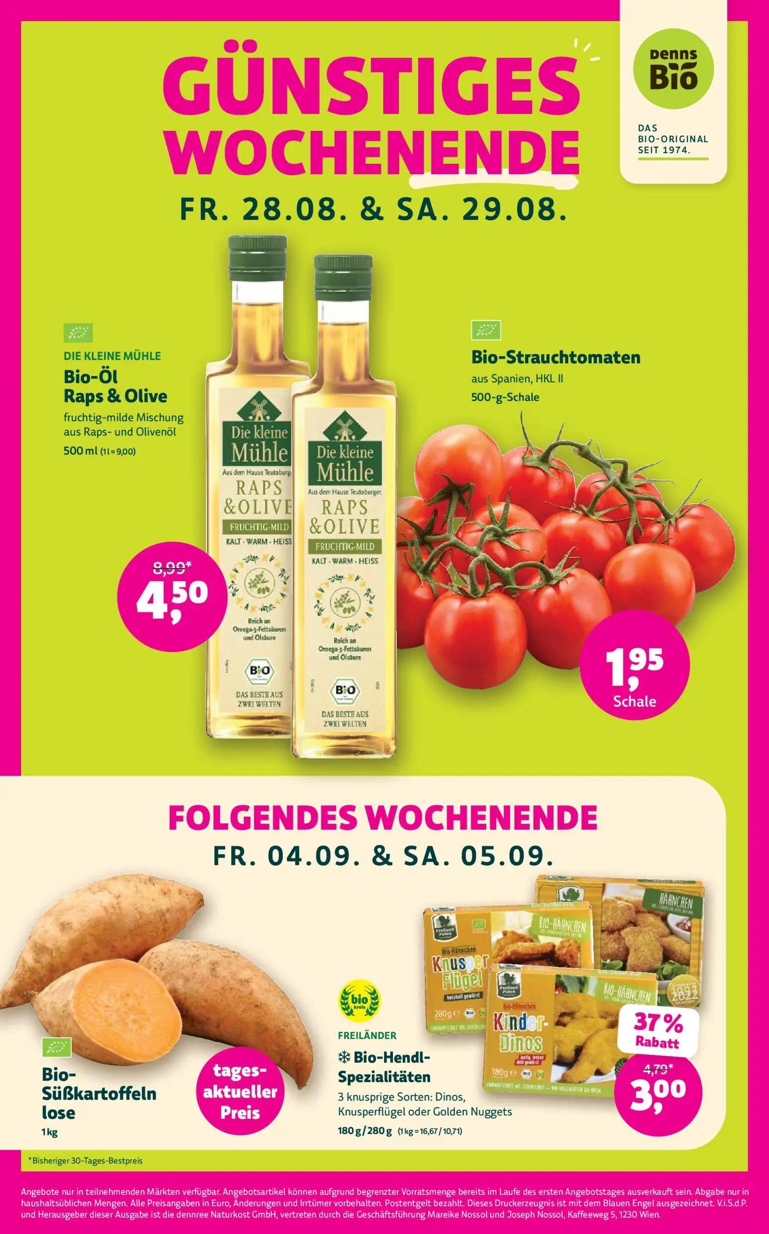 Denns BioMarkt Prospekt, Seite 4 von 14 — Bio-Öl Raps & Olive, Bio-Hendl-Spezialitäten, Bio-Strauchtomaten