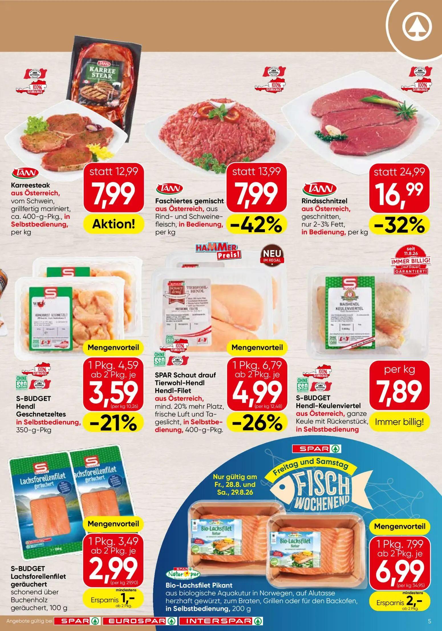 Spar Prospekt, Seite 5 von 20 — Rindsschnitzel, Faschiertes gemischt, Karreesteak