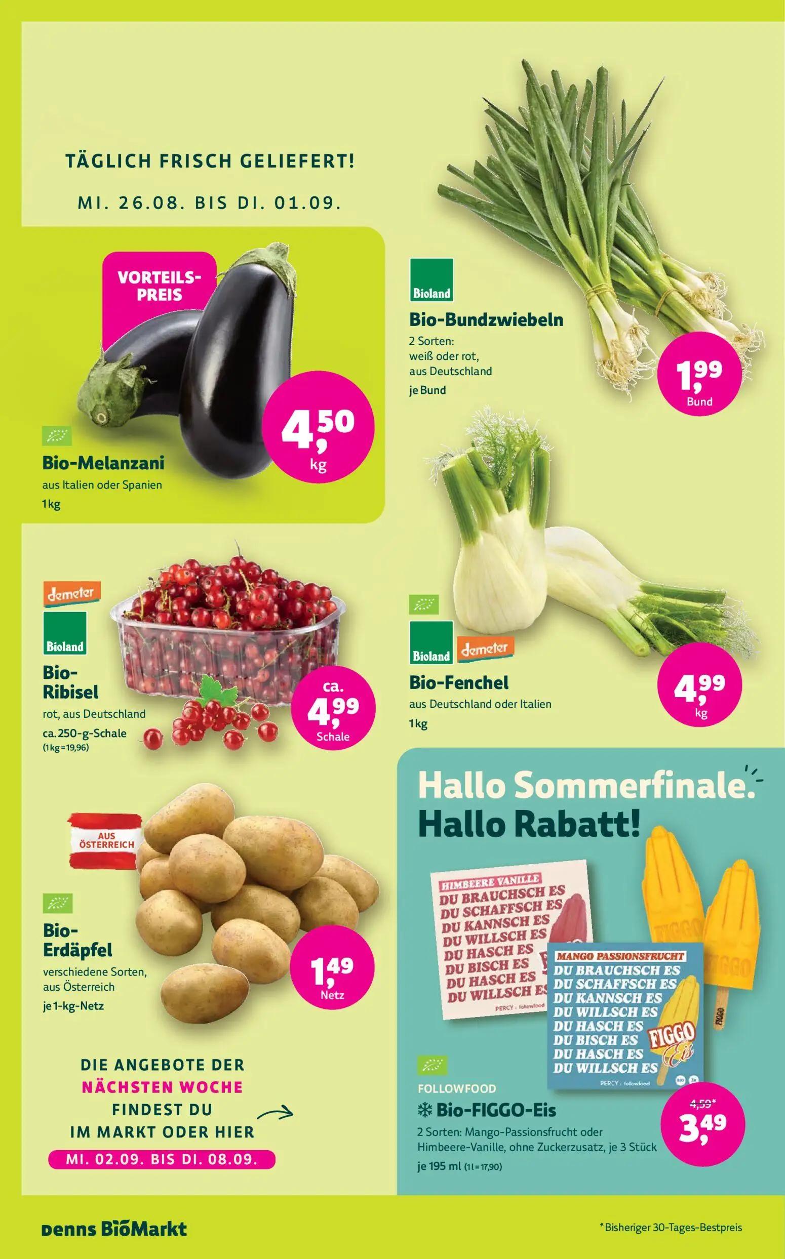 Denns BioMarkt Prospekt, Seite 6 von 14 — Bio-FIGGO-Eis, Bio-Melanzani, Bio-Bundzwiebeln