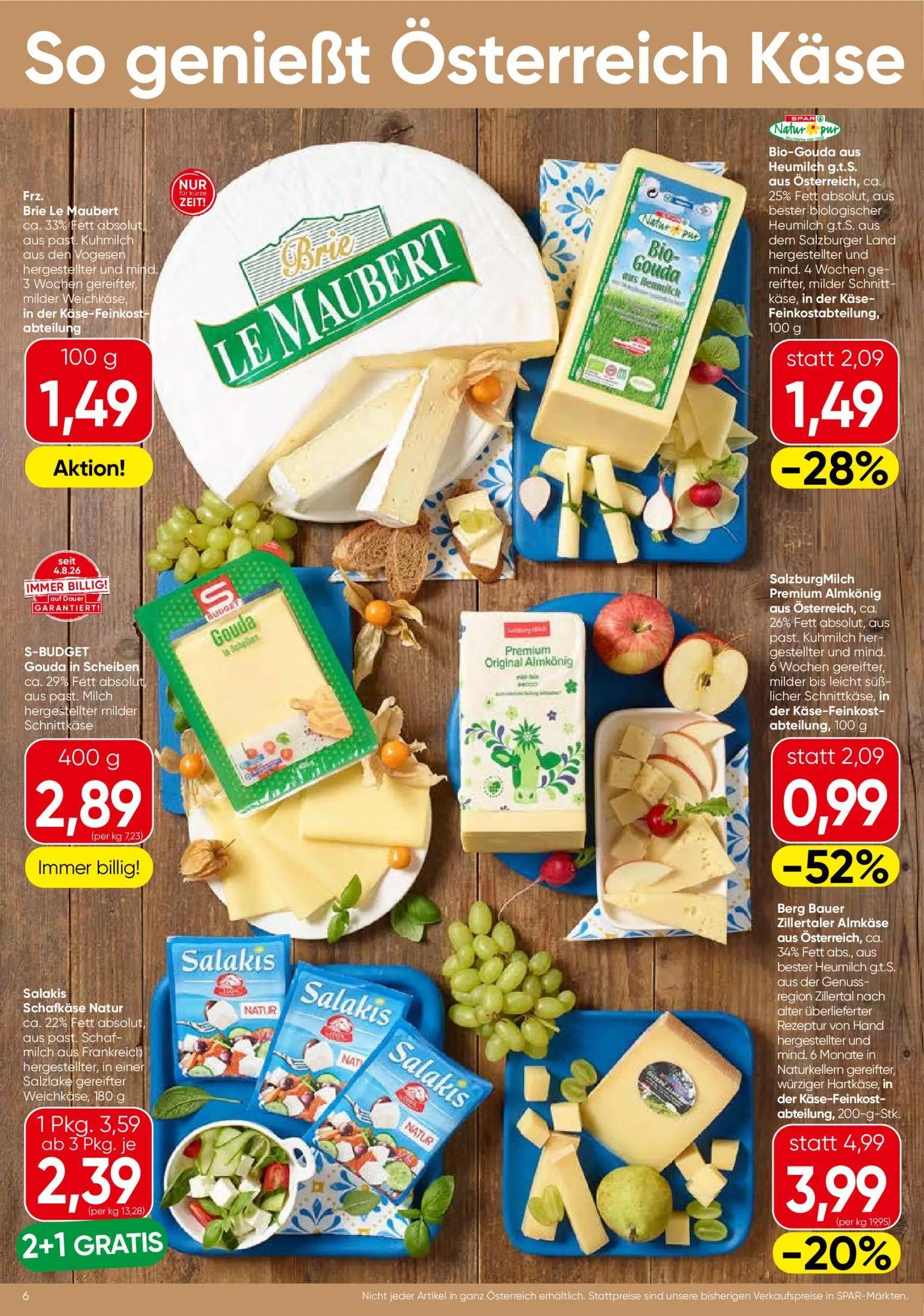 Spar Prospekt, Seite 6 von 20 — Salakis Schafkäse Natur, SalzburgMilch Premium Almkönig, Berg Bauer Zillertaler Almkäse