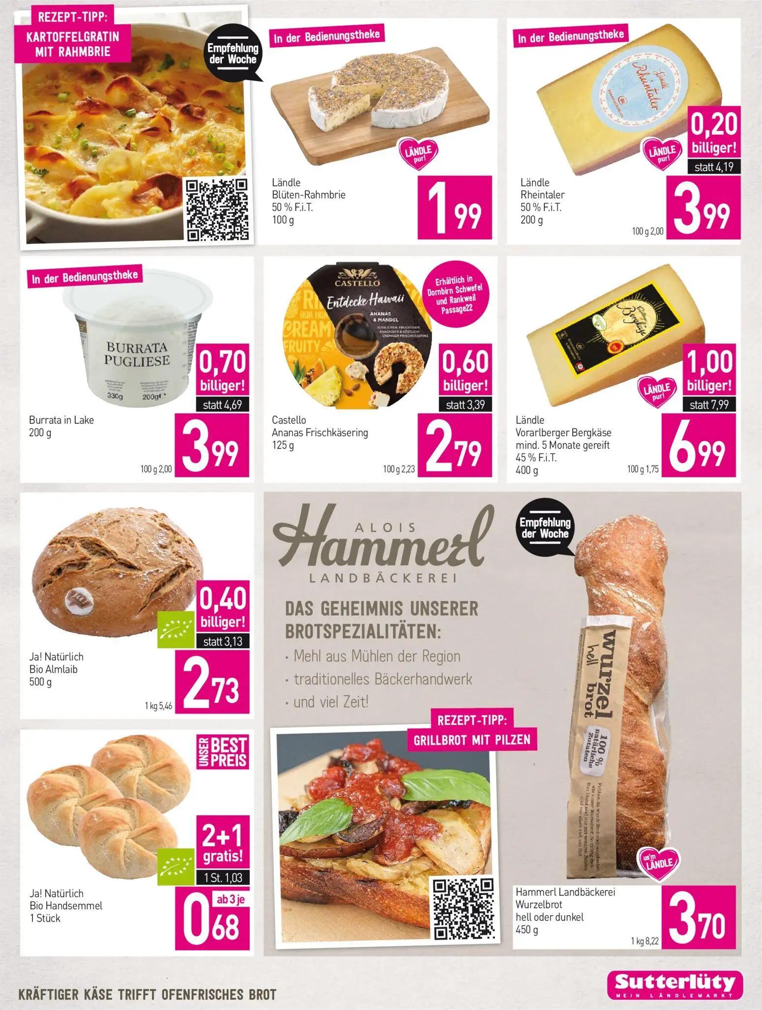 Sutterlüty Prospekt, Seite 5 von 20 — Ländle Vorarlberger Bergkäse mind. 5 Monate gereift 45% F.i.T., Burrata in Lake, Caste…
