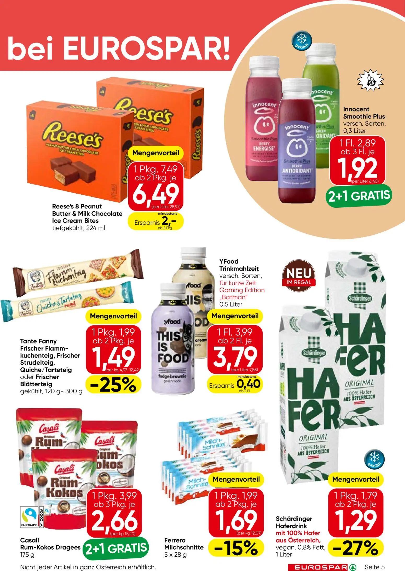 Eurospar Prospekt, Seite 5 von 16 — Casali Rum-Kokos Dragees, Reese's Peanut Butter & Milk Chocolate Ice Cream Bites, Innoce…