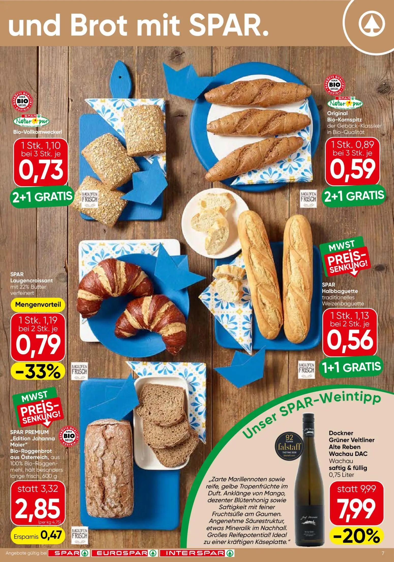 Spar Prospekt, Seite 7 von 20 — Dockner Grüner Veltliner Alte Reben Wachau DAC Wachau saftig & füllig, SPAR Halbbaguette tra…