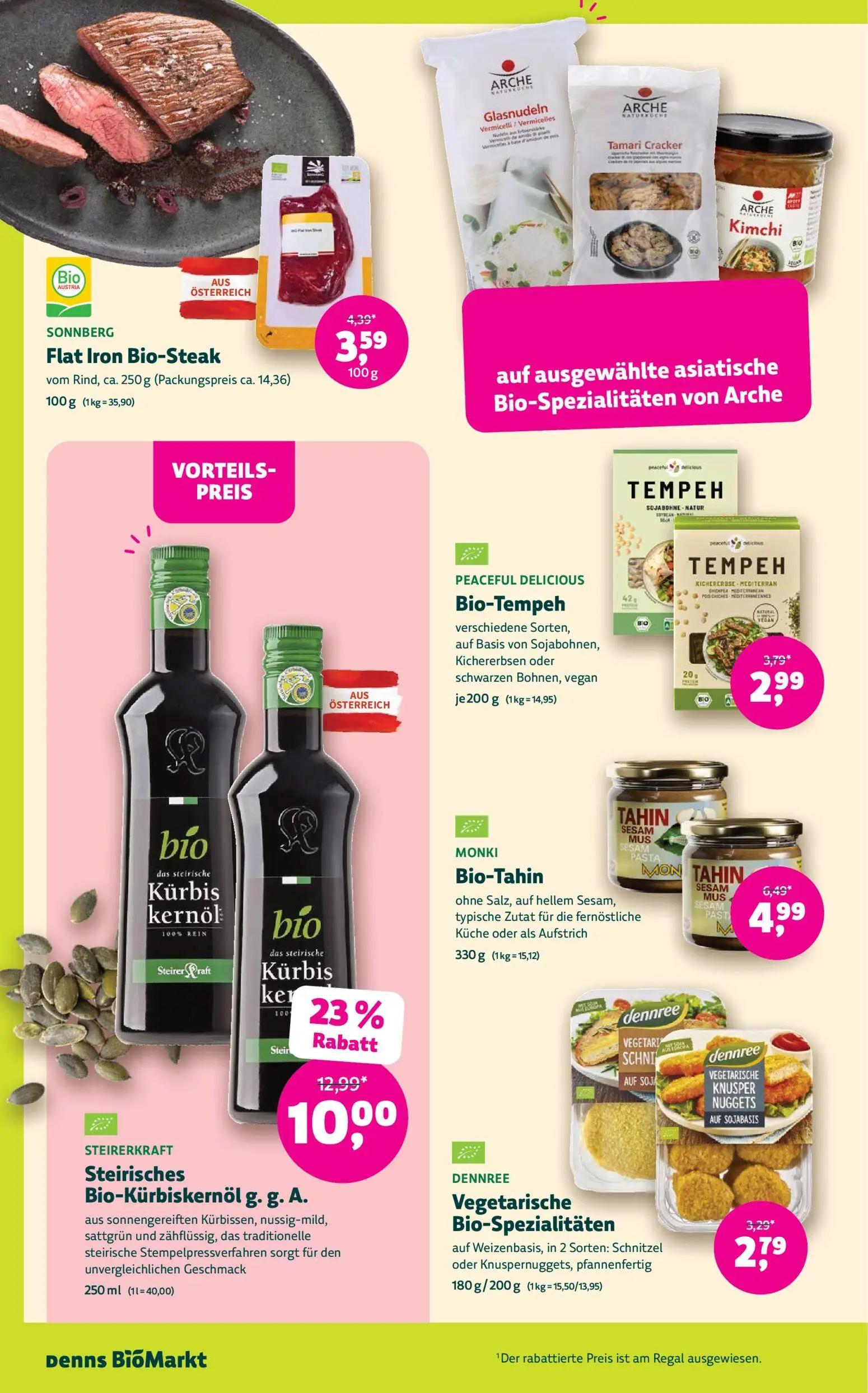 Denns BioMarkt Prospekt, Seite 8 von 14 — Steirisches Bio-Kürbiskernöl g. g. A. aus sonnengereiften Kürbissen, nussig-mild, …