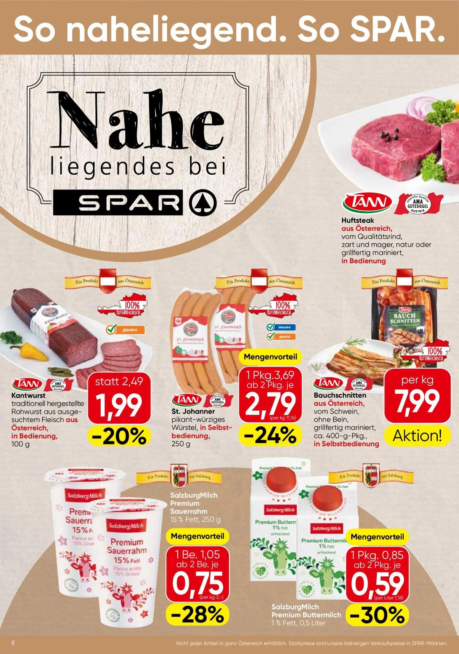 Spar Prospekt, Seite 8 von 20 — SalzburgMilch Premium Sauerrahm, SalzburgMilch Premium Buttermilch