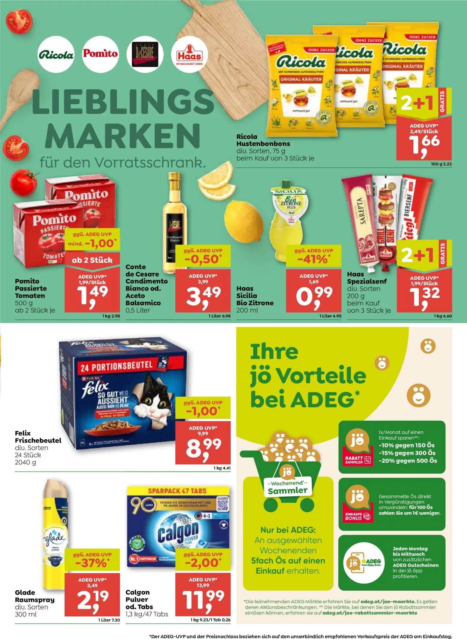 ADEG Prospekt, Seite 7 von 8 — Calgon Pulver od. Tabs, Glade Raumspray, Felix Frischebeutel