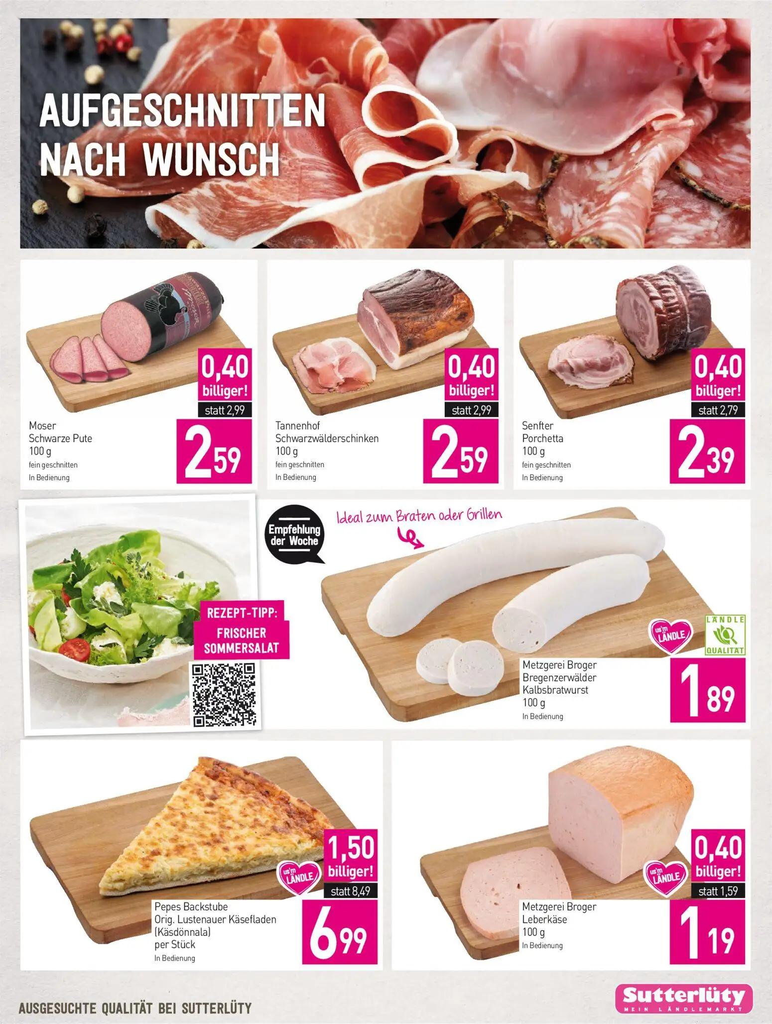 Sutterlüty Prospekt, Seite 7 von 20 — Pepes Backstube Orig. Lustenauer Käsefladen (Käsdönnala), Moser Schwarze Pute, Tannenh…
