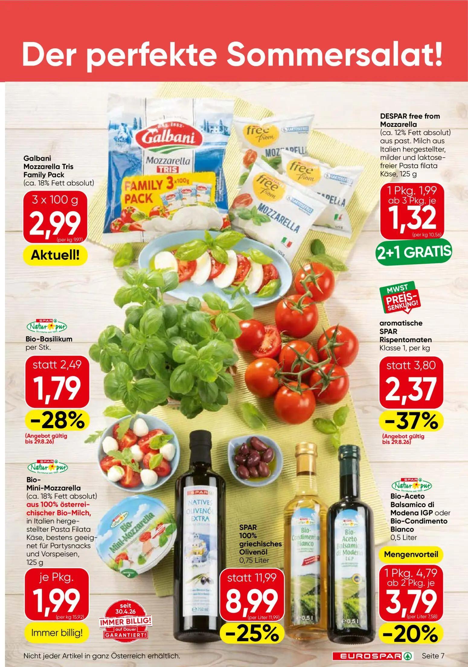 Eurospar Prospekt, Seite 7 von 16 — SPAR 100% griechisches Olivenöl, aromatische SPAR Rispentomaten Klasse 1, Bio-Aceto Bals…