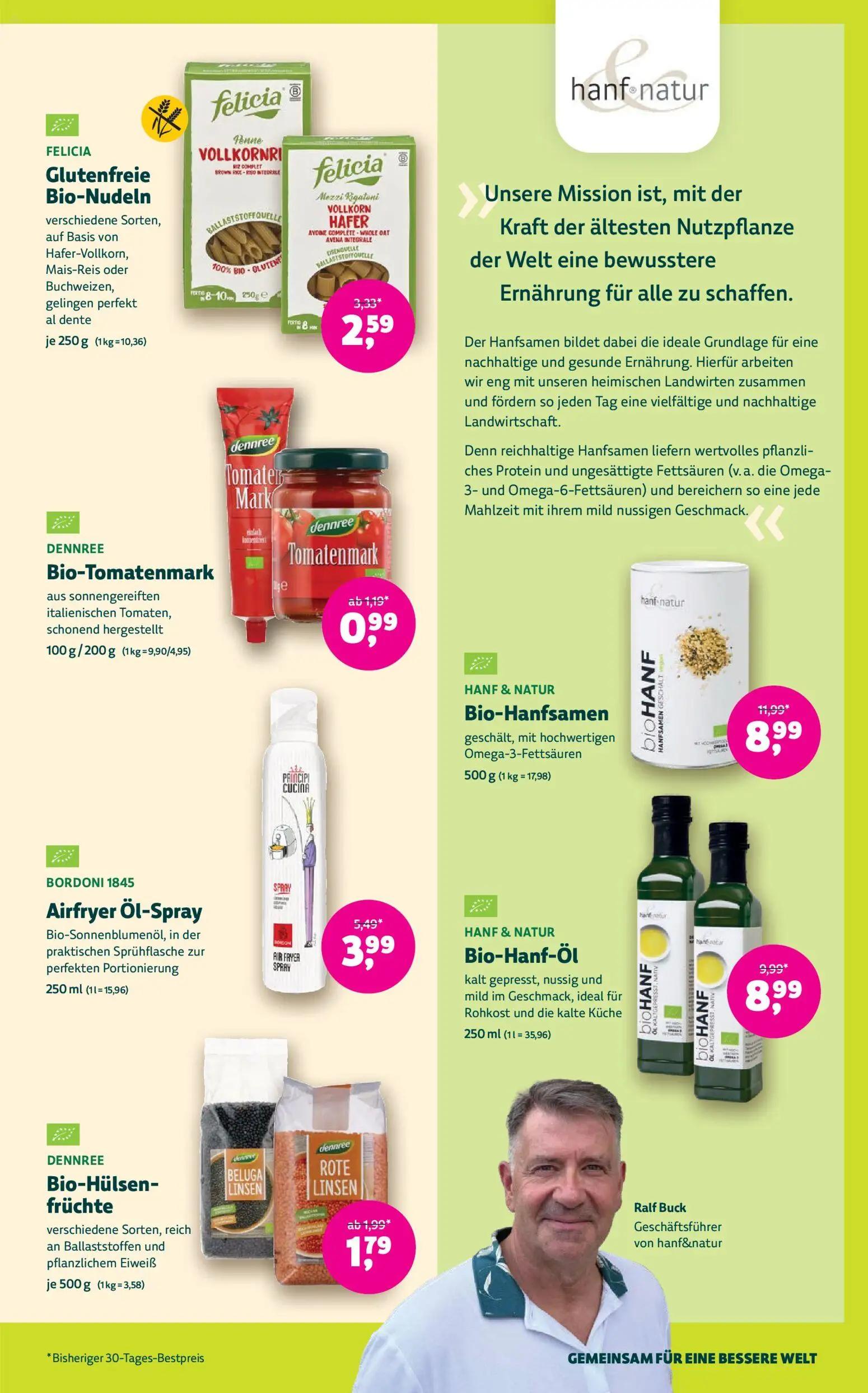 Denns BioMarkt Prospekt, Seite 9 von 14 — HANF & NATUR Bio-Hanfsamen, BORDONI 1845 Airfryer Öl-Spray, HANF & NATUR Bio-Hanf-…