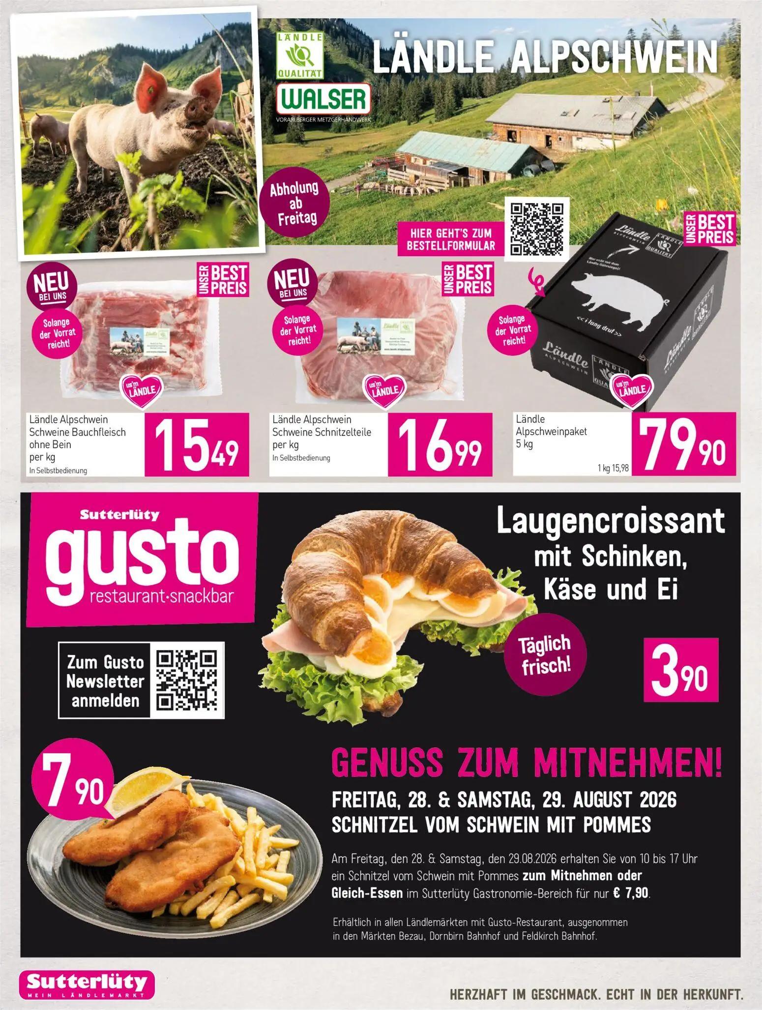 Sutterlüty Prospekt, Seite 8 von 20 — Ländle Alpschwein Schweine Bauchfleisch ohne Bein, Ländle Alpschwein Schweine Schnitze…