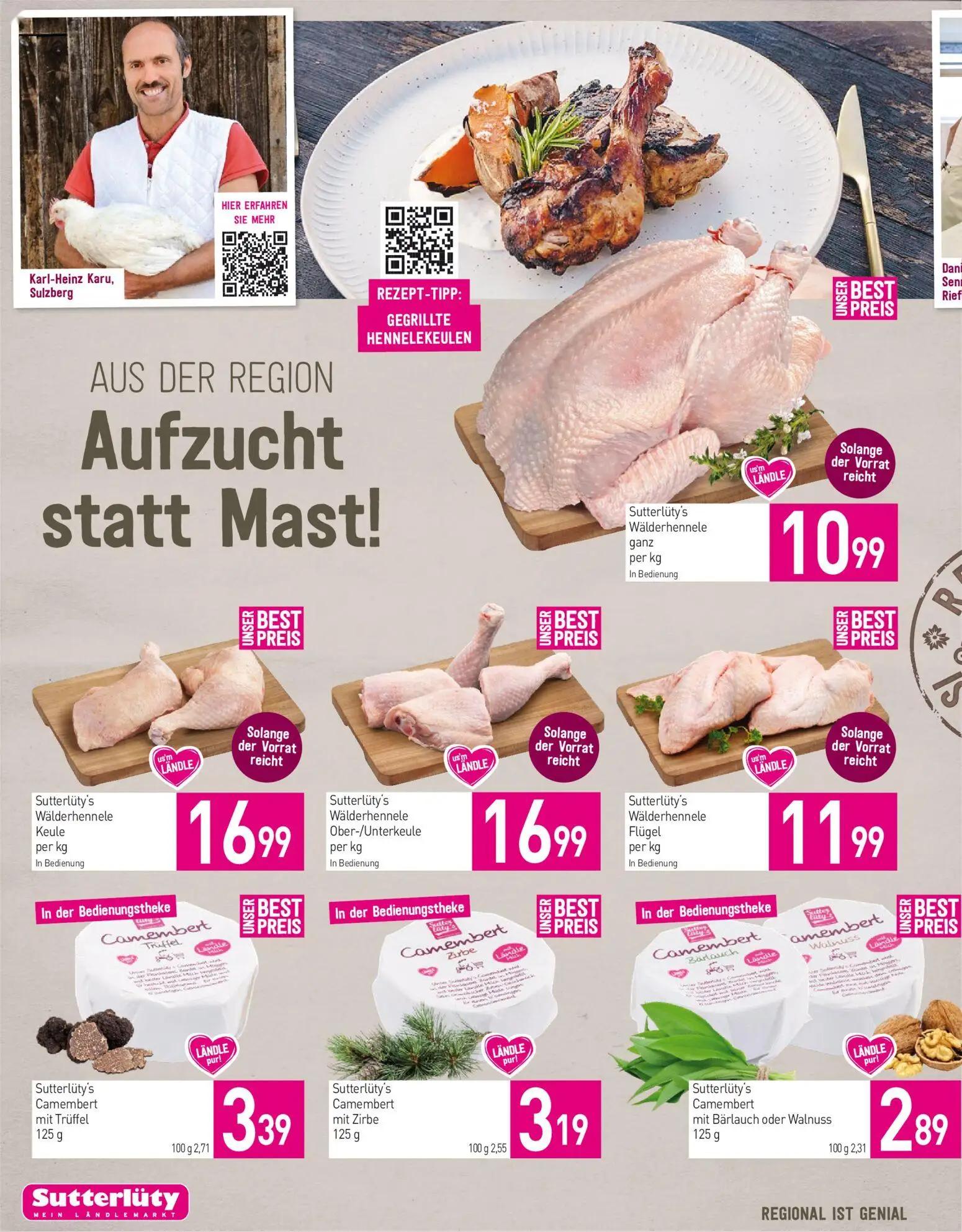 Sutterlüty Prospekt, Seite 10 von 20 — Sutterlüty's Wälderhennele ganz, Sutterlüty's Wälderhennele Keule, Sutterlüty's Wälde…