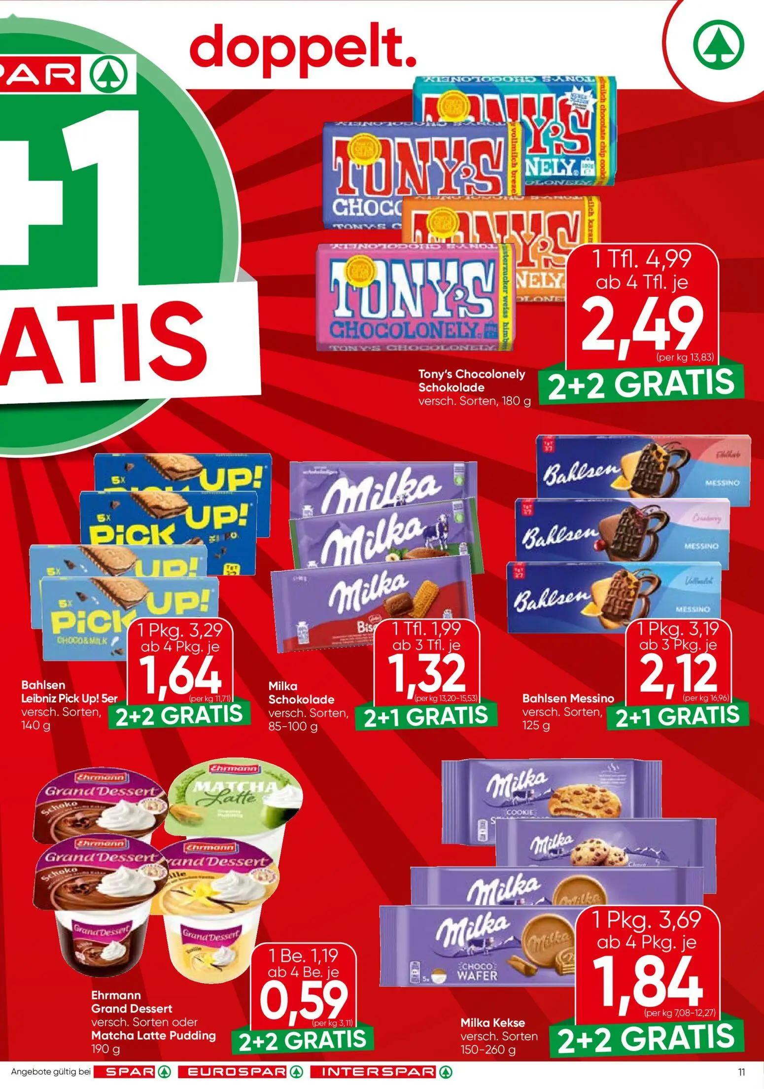 Spar Prospekt, Seite 11 von 20 — Tony's Chocolonely Schokolade, Milka Kekse, Bahlsen Leibniz Pick Up! 5er